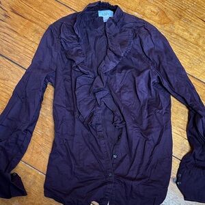 LOFT Purple Ruffle-Trim Cotton Shirt Sz 4